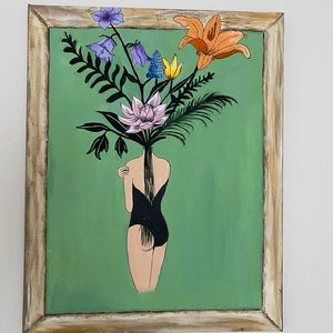 Woman As a Flower Vase Painting/ Decor